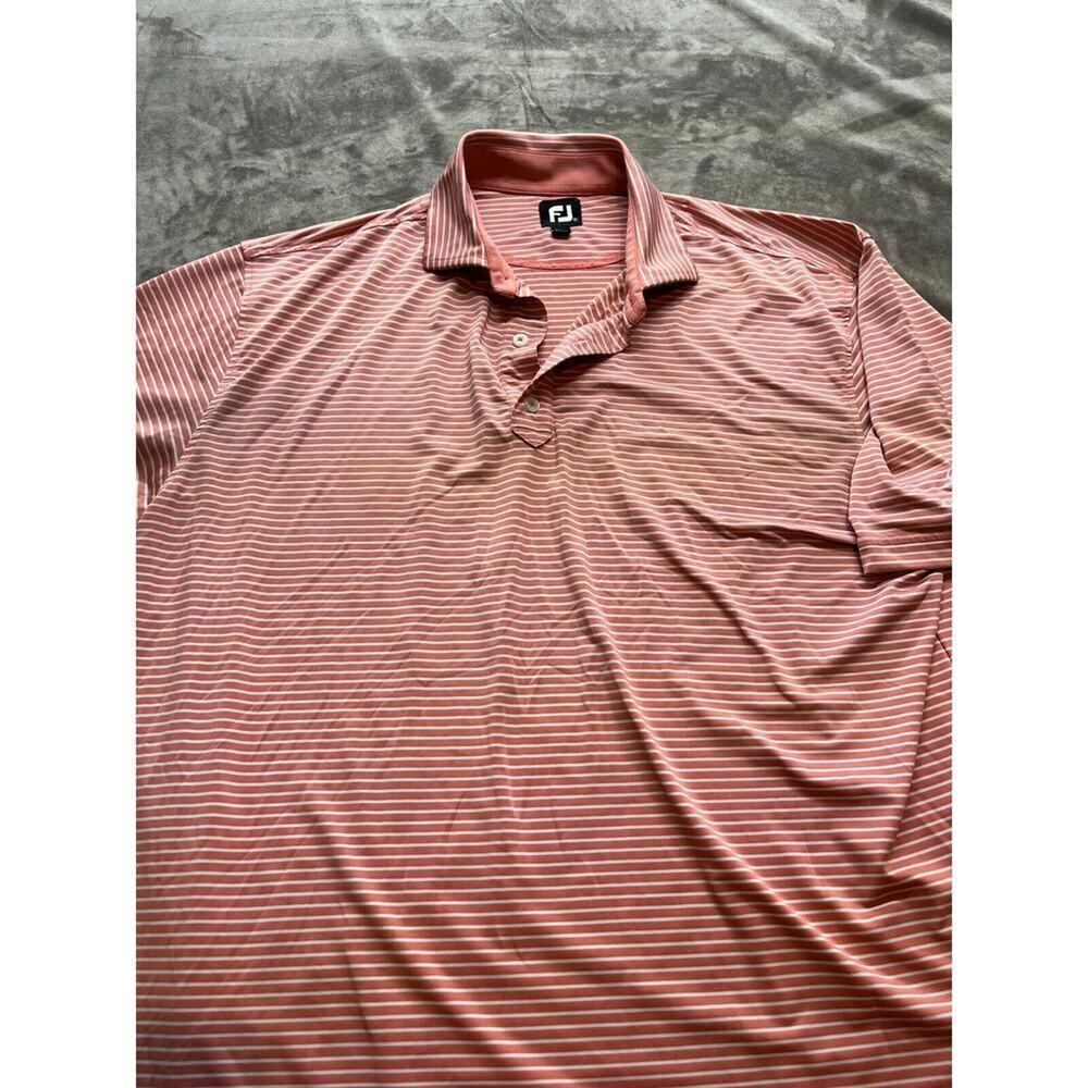 Footjoy FJ Polo Shirt Mens X-Large Orange White FJ River Golf Club XL